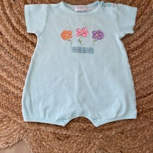Vintage Carter's floral embroidered “watch me grow” gingham bubble romper